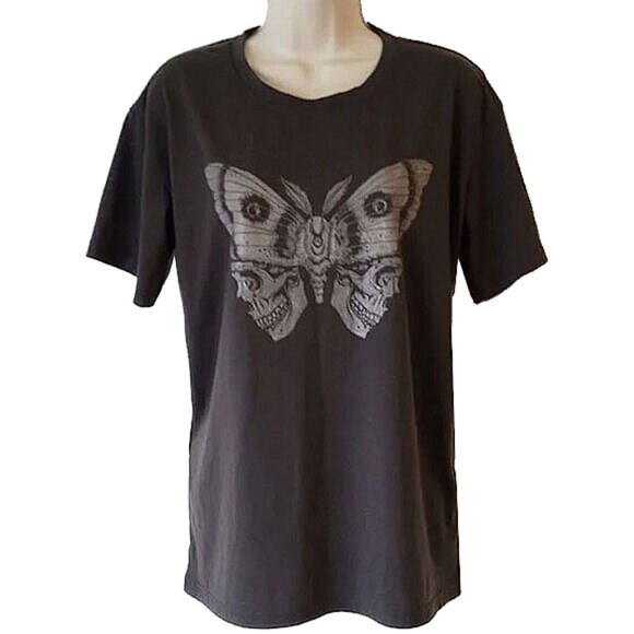 Moth Skulls Short Sleeve T-Shirt M Dark Gray Butterfly - Picture 1 of 4